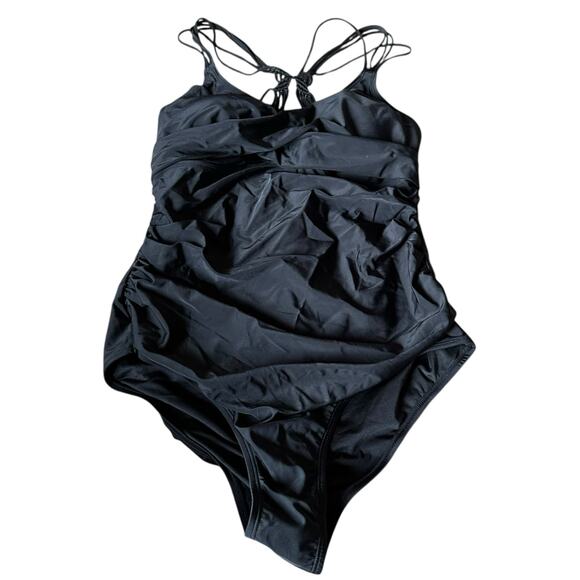 CUPSHE Black Braided Strappy Back One Piece Swimsuit Women's Size Large NWT - Picture 1 of 10